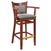 Premium Padded Back Wood Bar Stool with Arms 