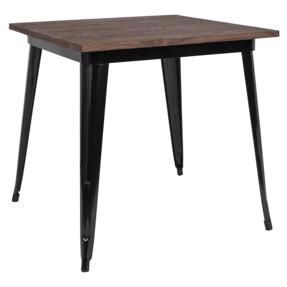 Industrial Black Restaurant Table with Dark Walnut Wood Top