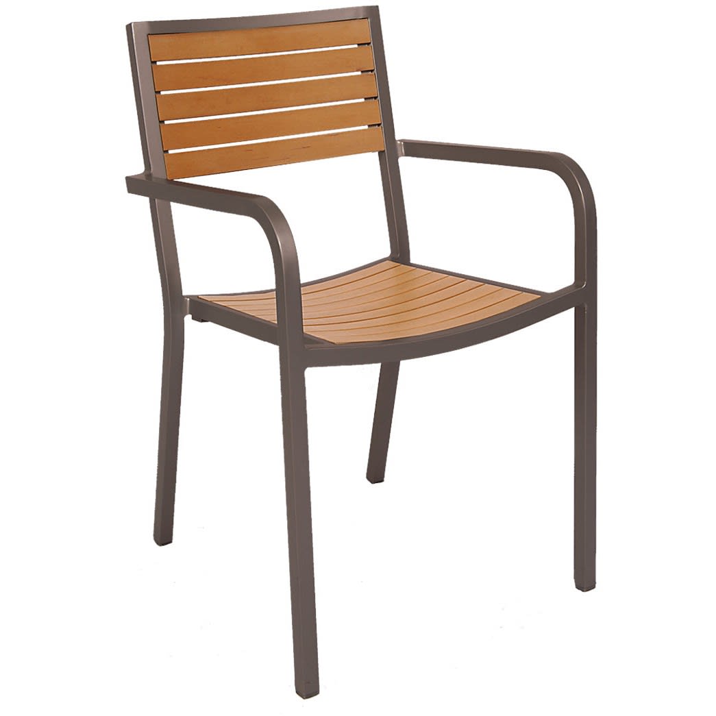 Aluminum Rust Colored Patio Arm Chair with Faux Teak