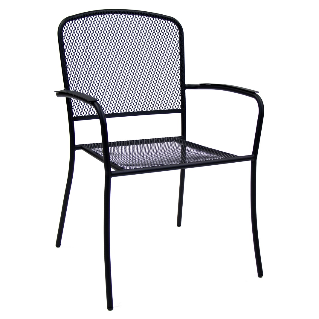 Black Metal Mesh Patio Arm Chair, Steel Mesh Lawn Chairs