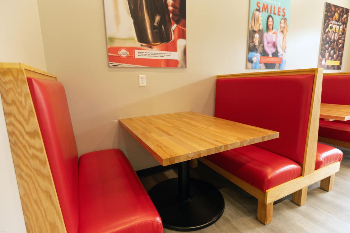 Ladder back wood grain chairs 