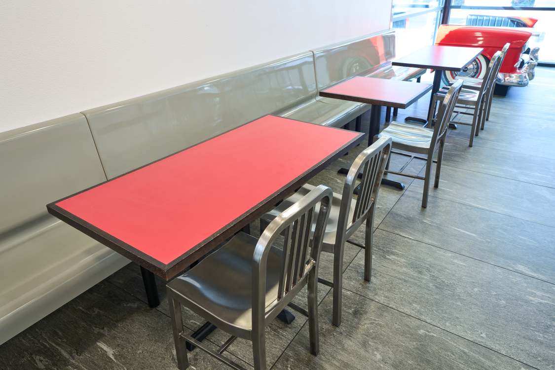 Wood inlay edge laminate table top