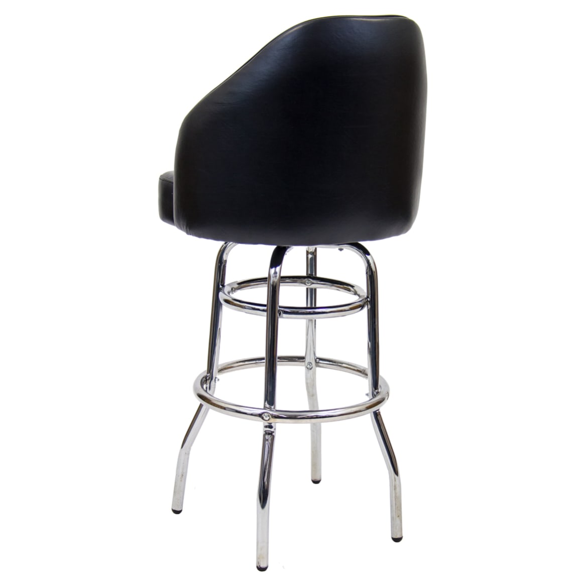 Commercial Quality Double Ring Chrome Bar Stool with Black Seat 