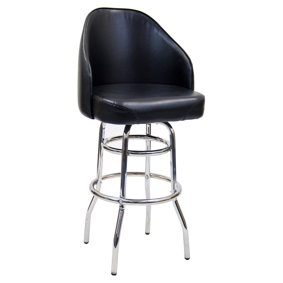 Commercial Quality Double Ring Chrome Bar Stool with Black Seat 