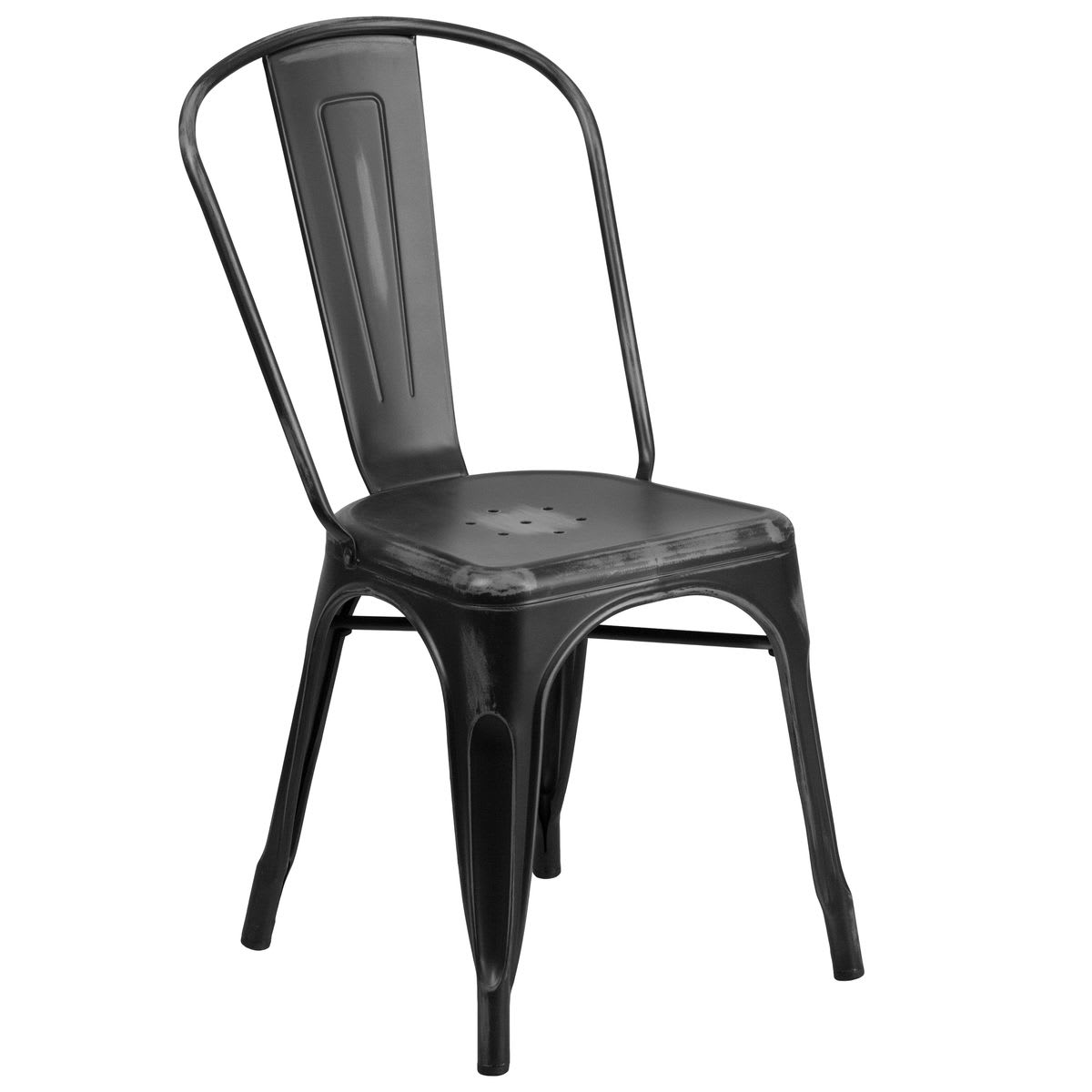 Bistro Style Metal Chair in Distressed Black Finish
