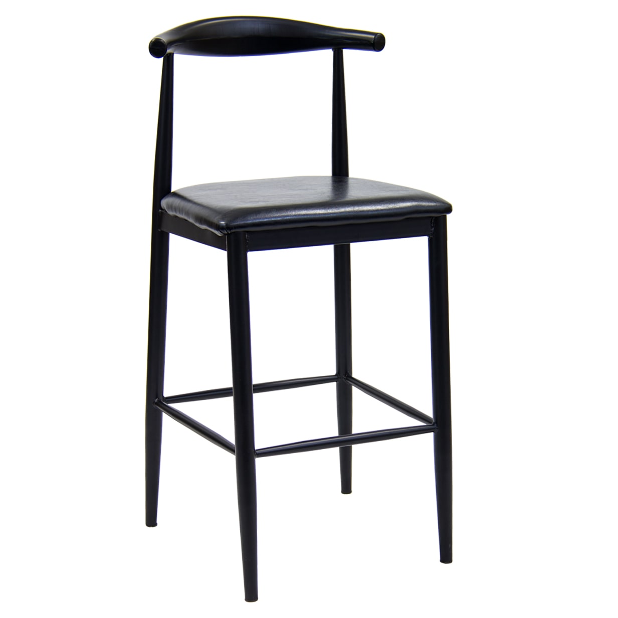 Curved Back Metal Bar Stool in Black Finish with Black Vinyl Seat with Curved Back Metal Bar Stool in Black Finish with Black Vinyl Seat