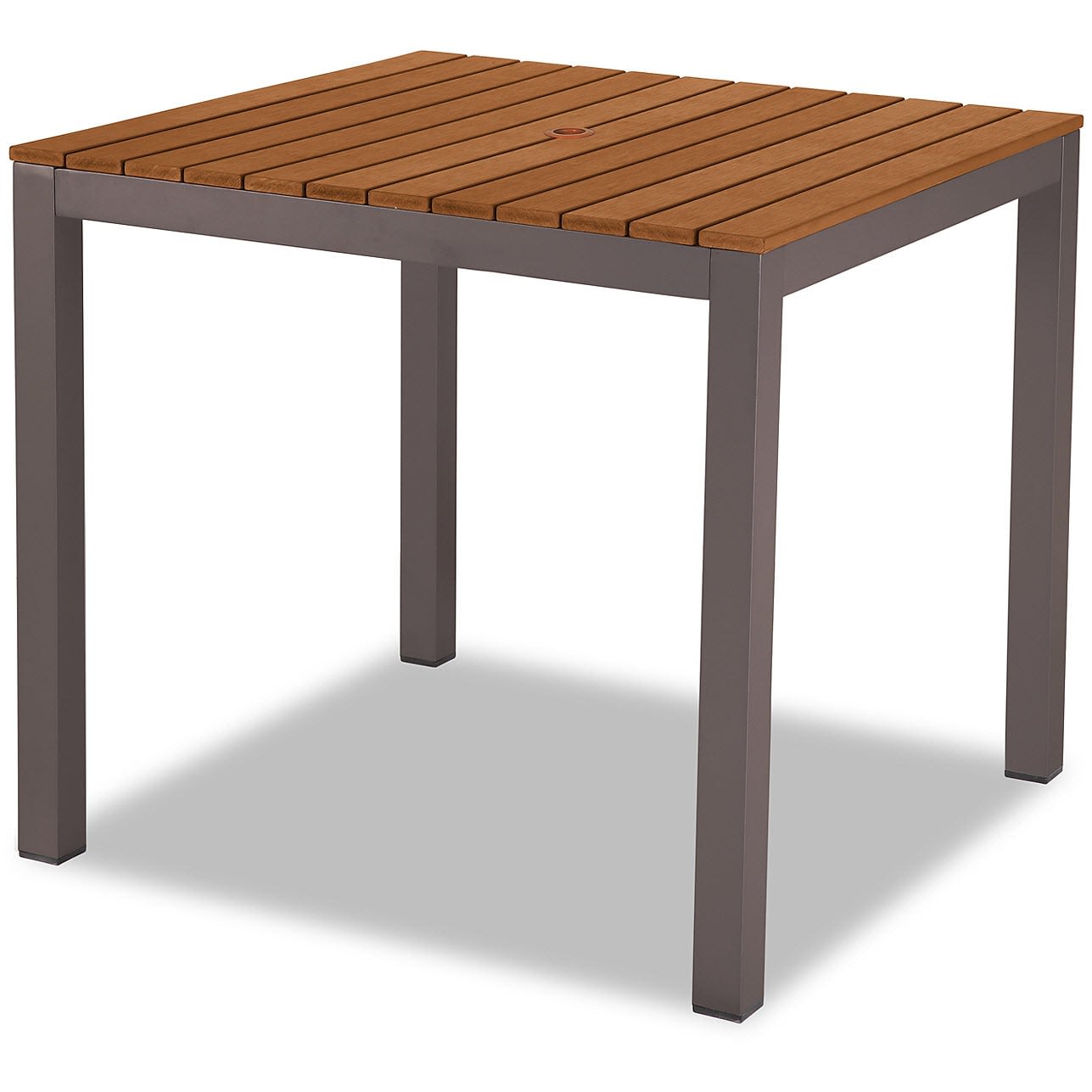 Aluminum Patio Table in Rust Color Finish with Faux Teak Slats