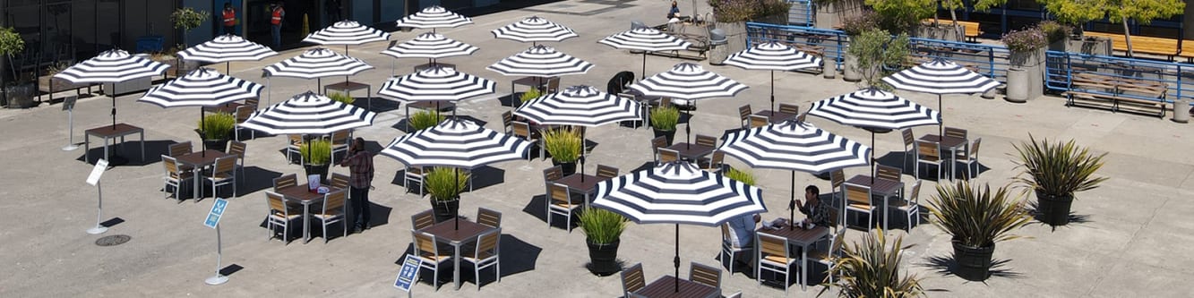 restaurant patio furniture and umbrellas