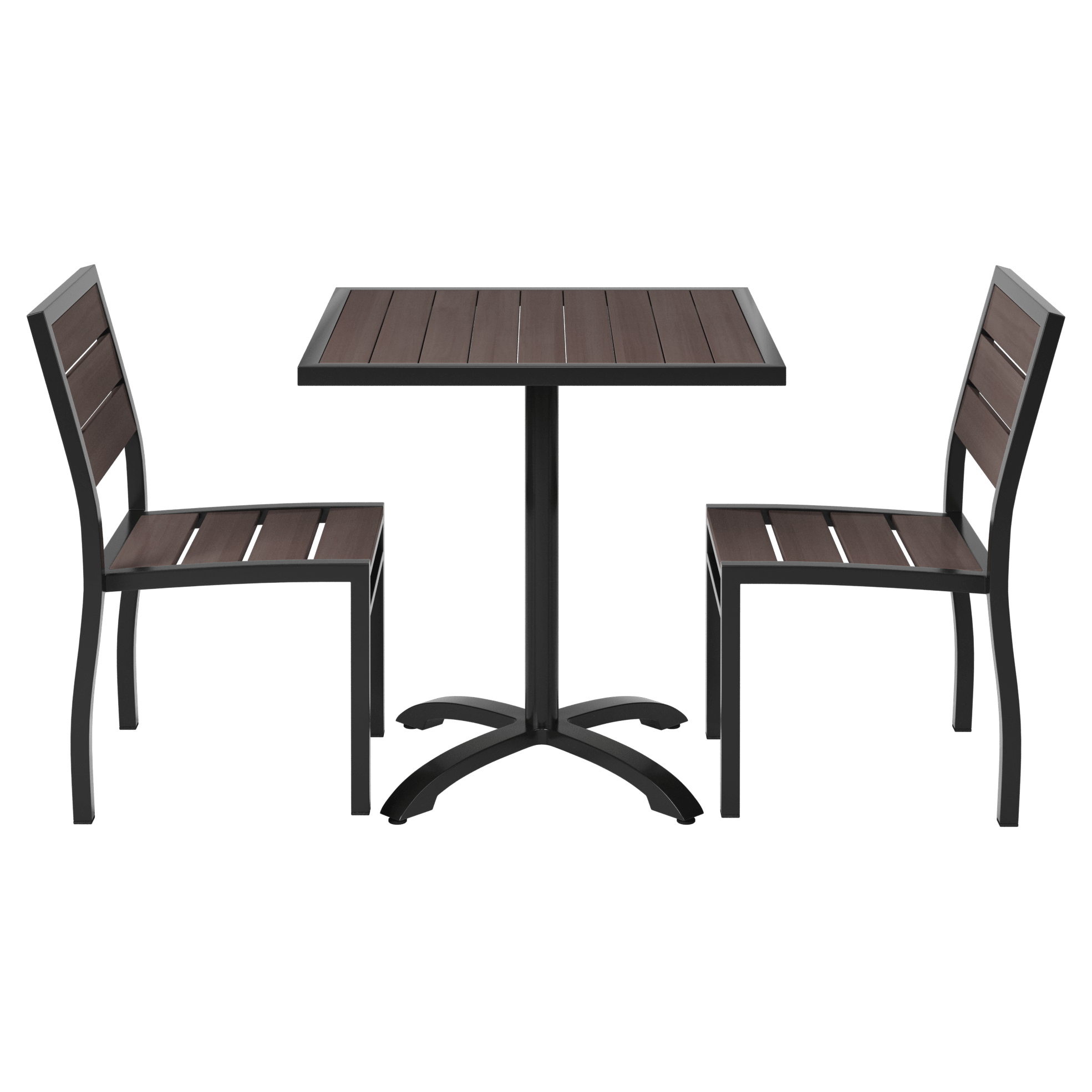 Black Aluminum & Dark Walnut Teak Patio Dining Set