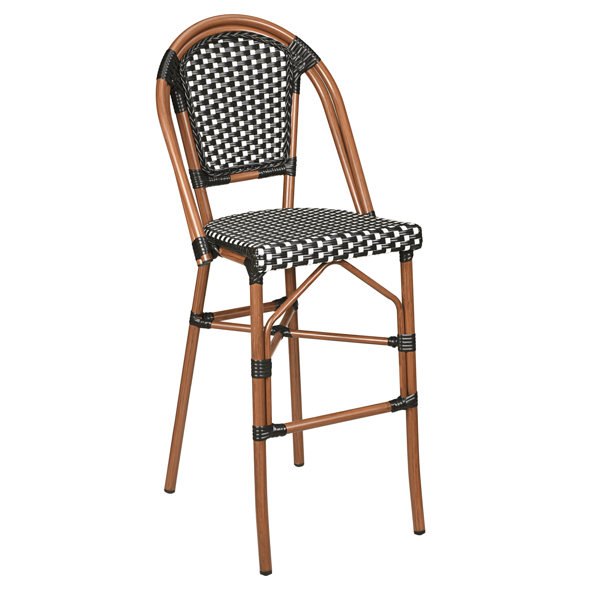 Aluminum Bamboo Patio Bar Stool With Black & White Rattan