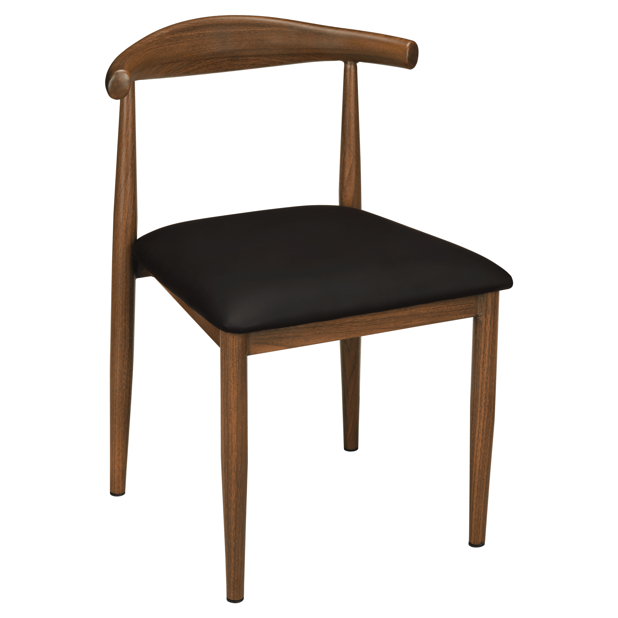 Wood Grain Metal Chair in Walnut Finish with Black Vinyl Seat with Wood Grain Metal Chair in Walnut Finish with Black Vinyl Seat