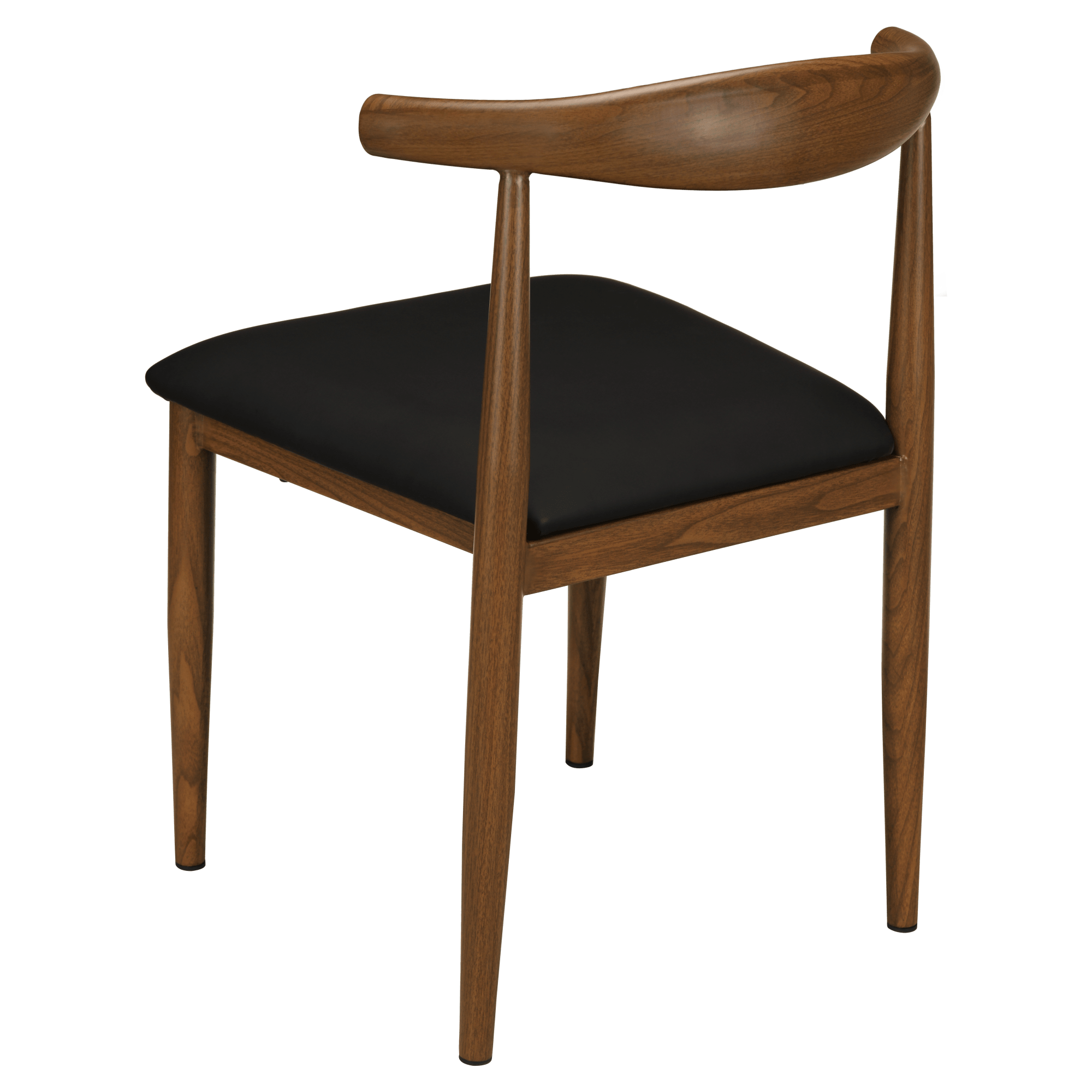 Wood Grain Metal Chair in Walnut Finish with Black Vinyl Seat