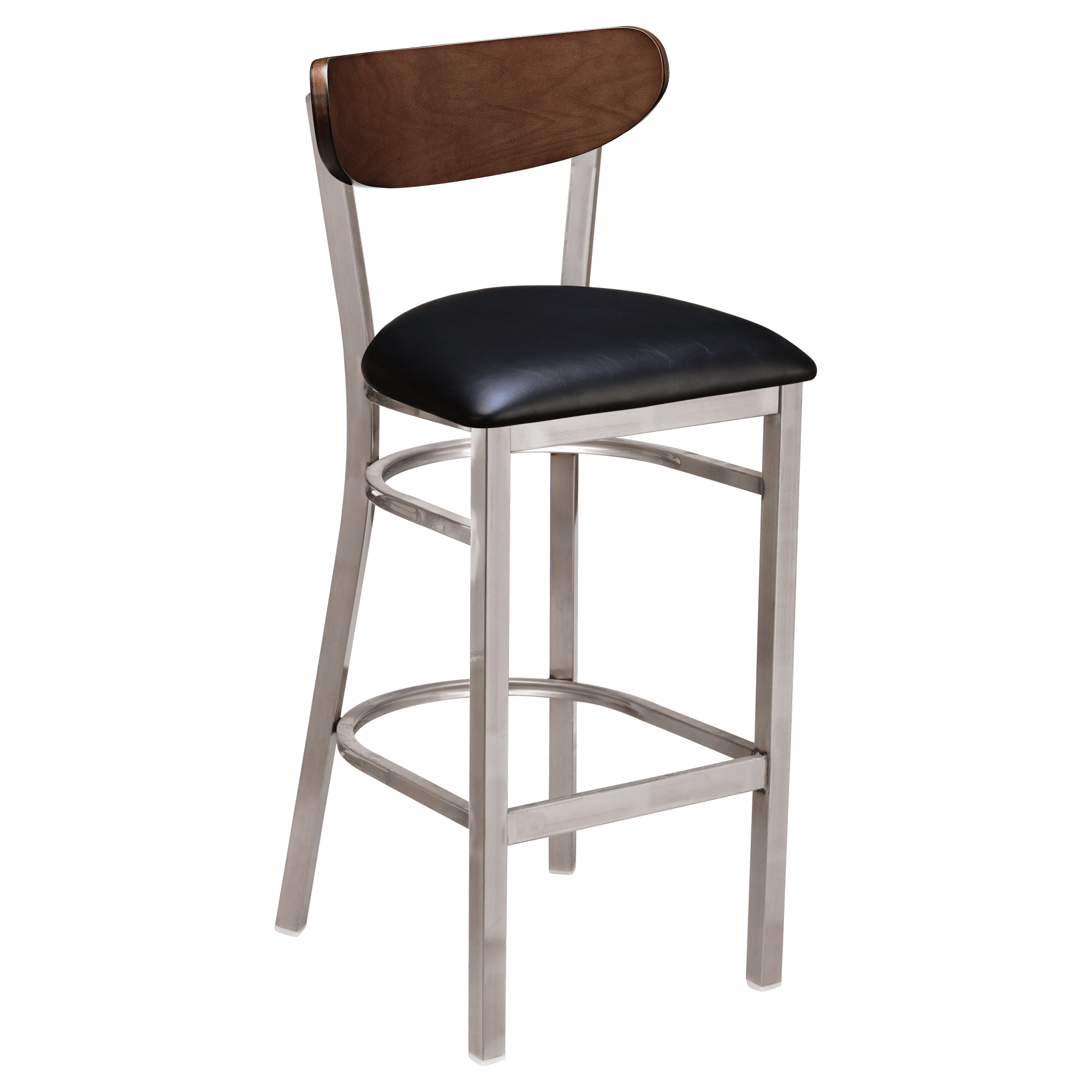 Curvy Bar Stool in Clear Coat with Wood Back