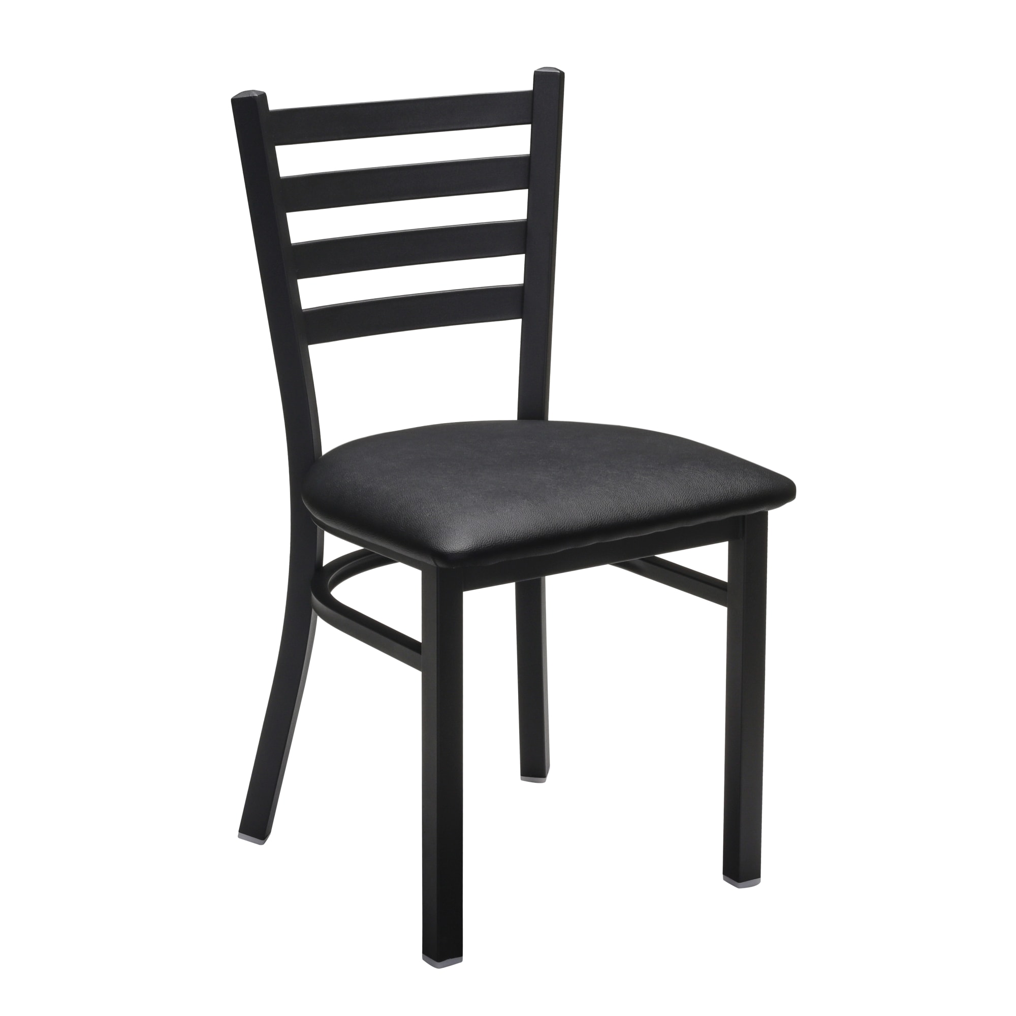 Commercial Quality Metal Restaurant Chair Ladder Back Black Metal Dining Chair With Vinyl Padded Seat
