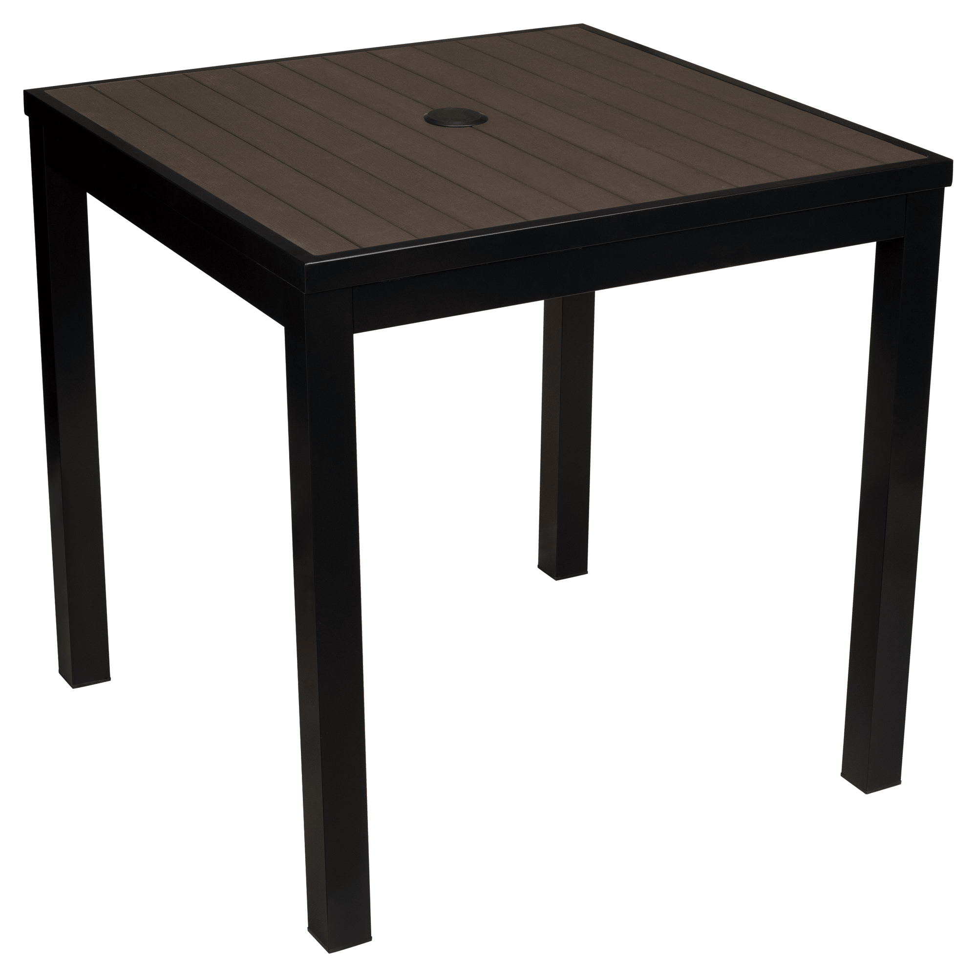 Aluminum Outdoor Table in Black Finish and Dark Walnut Faux Teak