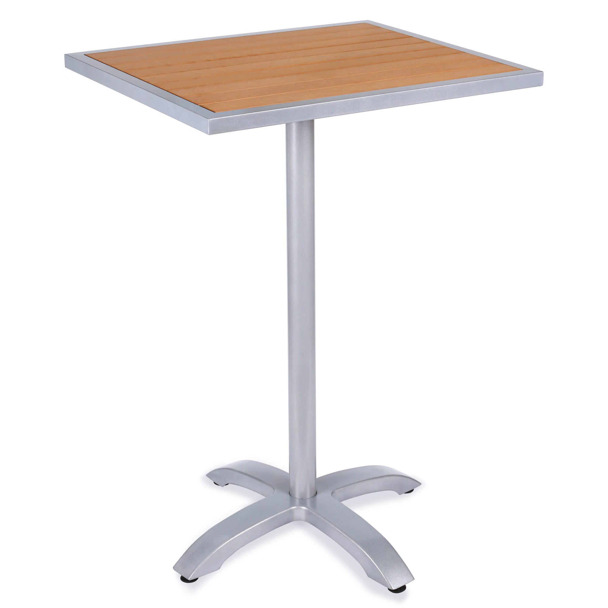 Aluminum Patio Tables with Faux Teak Top - Bar Height with Aluminum Patio Tables with Faux Teak Top - Bar Height