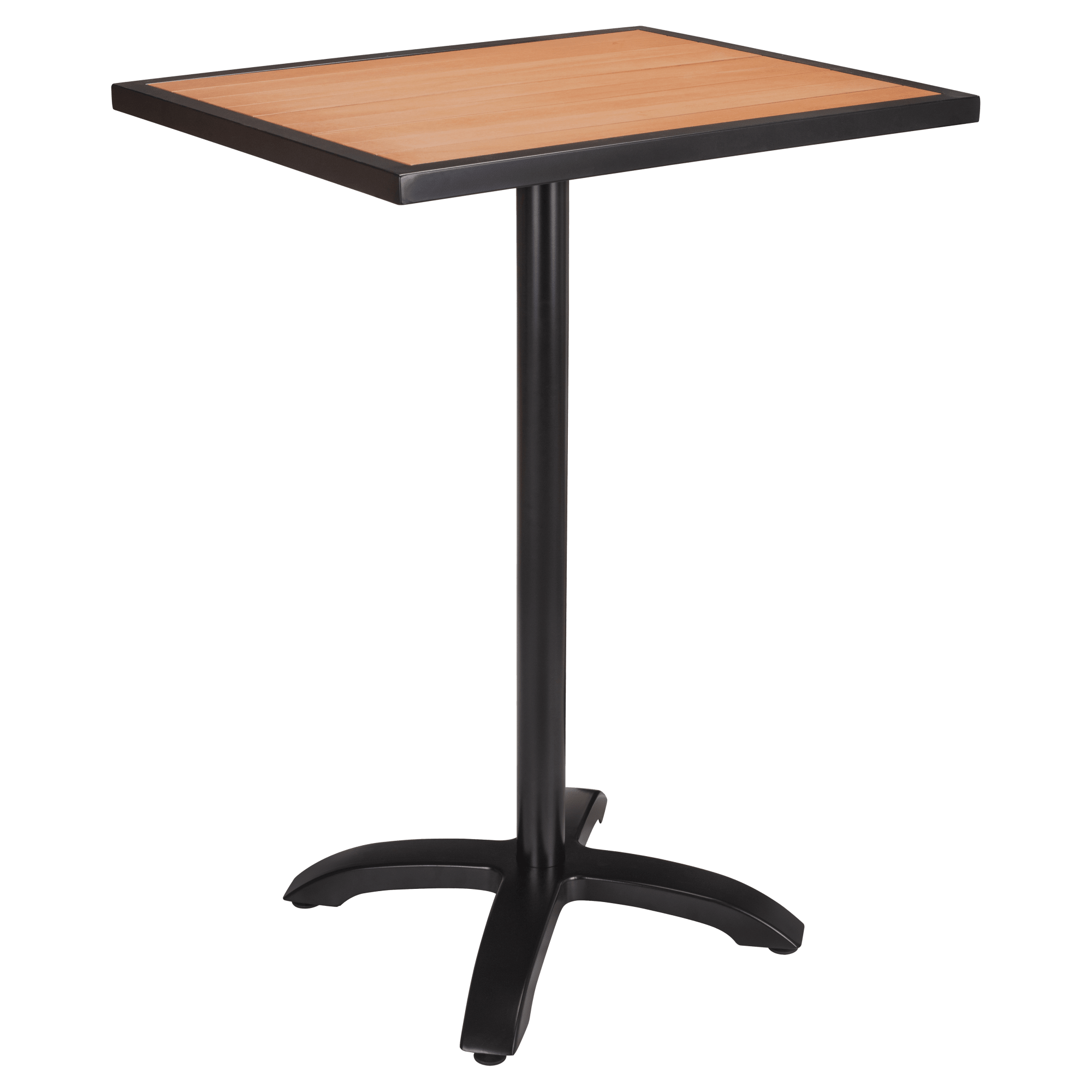 Black Aluminum Patio Bar Table with Faux Teak Top with Black Aluminum Patio Bar Table with Faux Teak Top