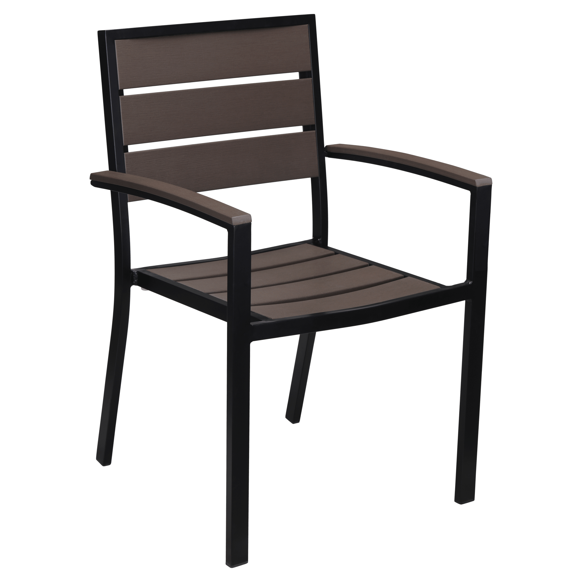 Black Aluminum Armchair with Dark Walnut Faux Teak