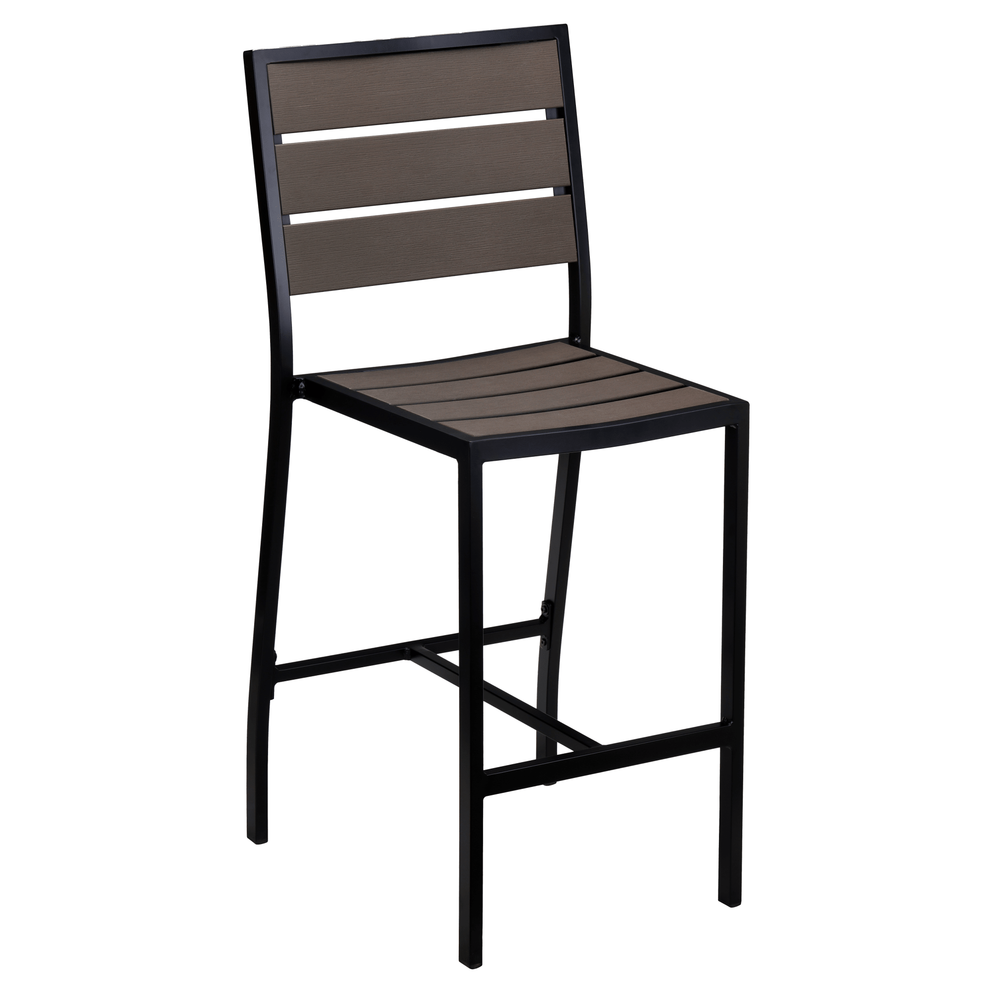 Black Aluminum Bar Stool with Dark Walnut Faux Teak