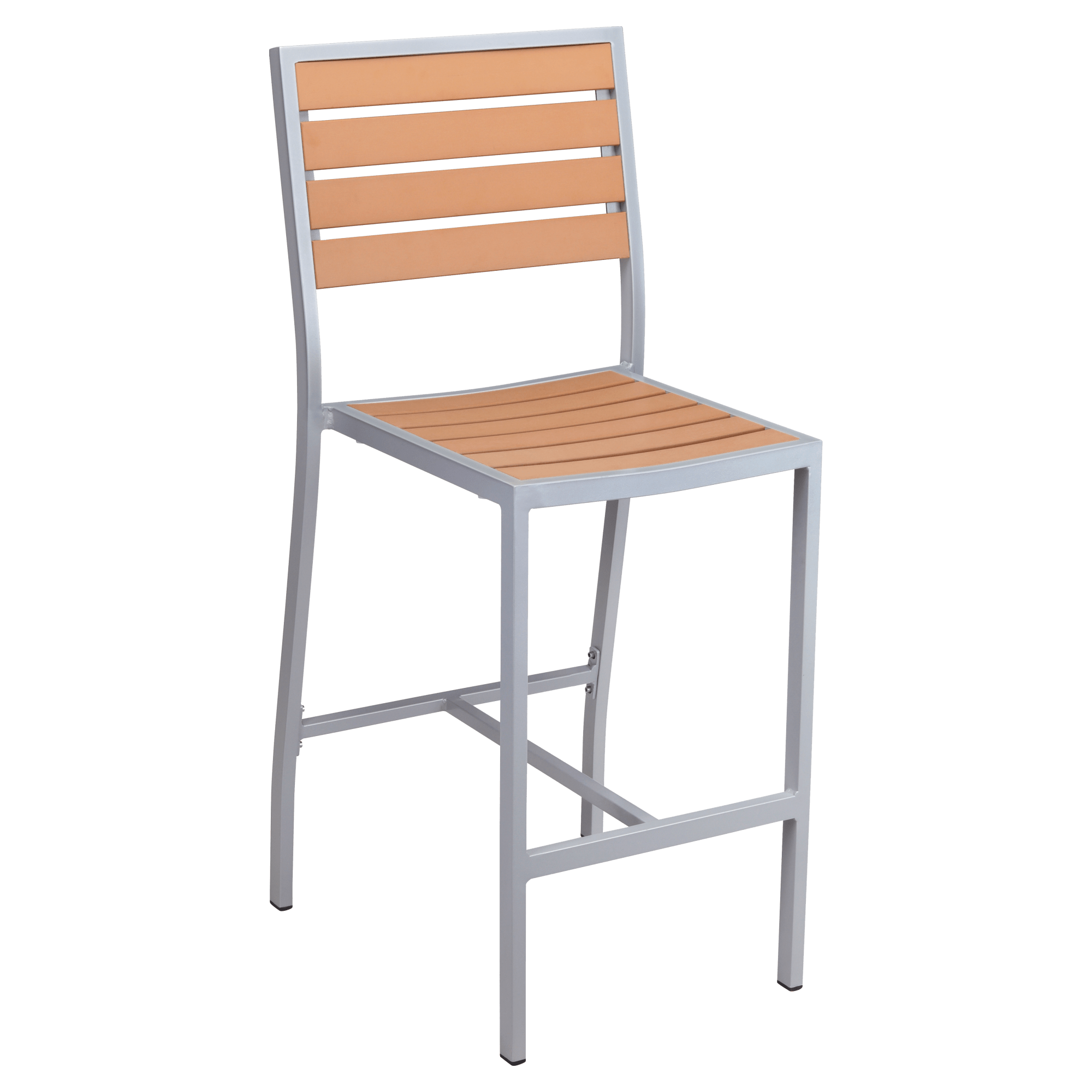 Grey Finish Heavy Duty Aluminum Patio Bar Stool with Faux Teak with Grey Finish Heavy Duty Aluminum Patio Bar Stool with Faux Teak