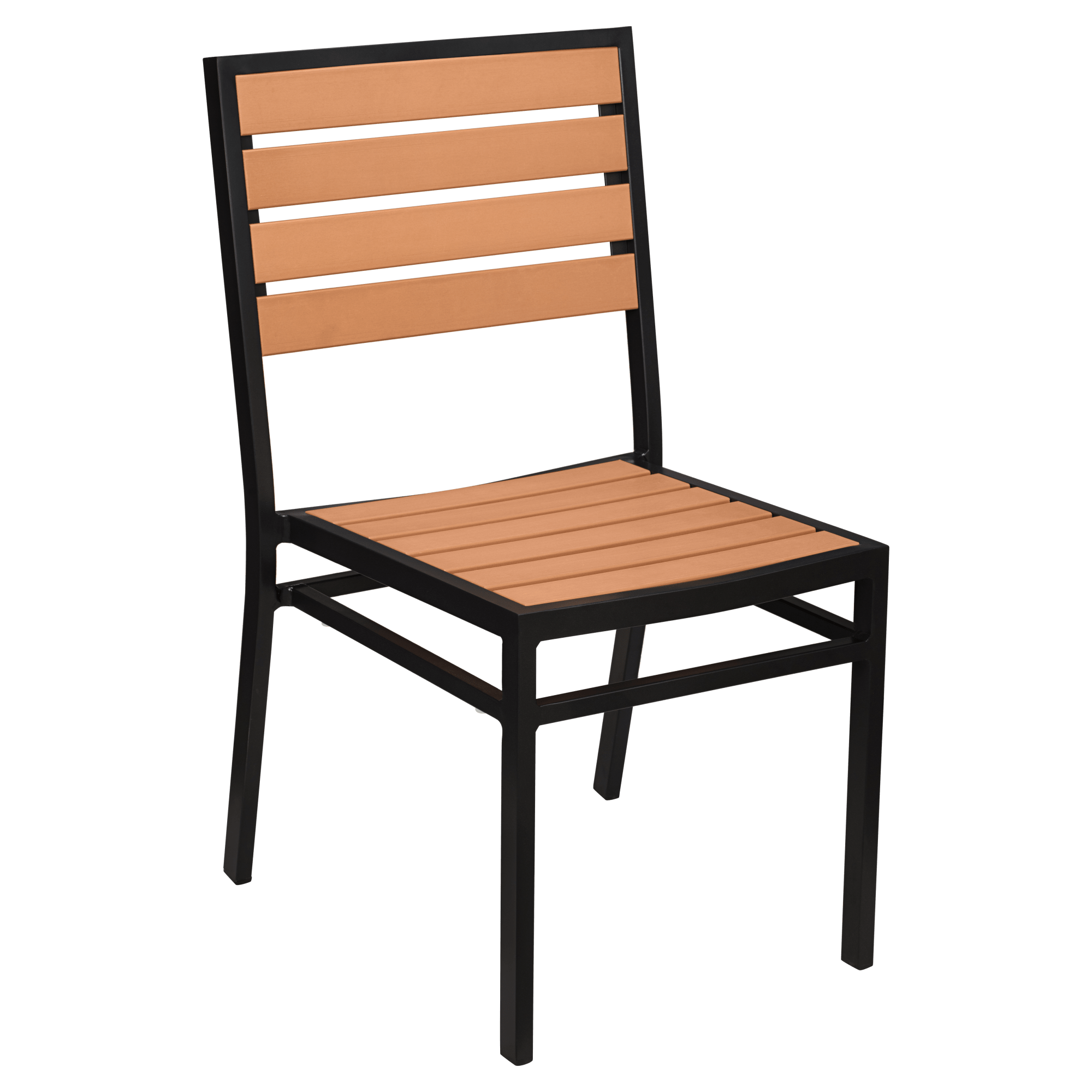 Black Heavy Duty Aluminum Faux Teak Patio Chair with Black Heavy Duty Aluminum Faux Teak Patio Chair