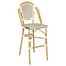 Aluminum Bamboo Patio Bar Stool With Black & Cream Rattan