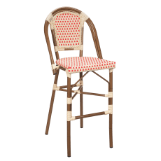 Aluminum Bamboo Patio Bar Stool with Red & Cream Rattan