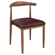 Wood Grain Metal Chair in Walnut Finish with Padded Seat