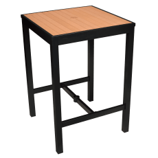 Aluminum Outdoor Bar Table in Black Finish and Faux Teak