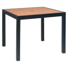 Black Aluminum Patio Table with Natural Faux Teak Slats