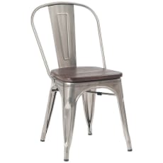 Bistro Style Metal Chair in Clear Finish with Walnut Wood Seat