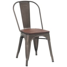 Bistro Style Metal Chair in Dark Grey Finish with Walnut Wood Seat