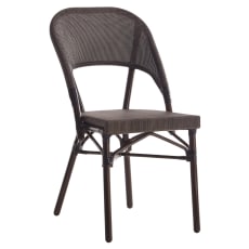 Metal Patio Chair in Walnut Frame Finish and Brown Rattan