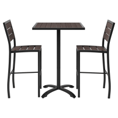 Black Aluminum & Dark Walnut Bar Height Patio Set