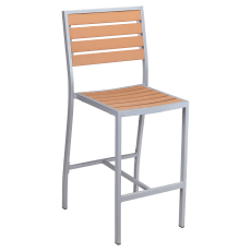 Grey Finish Heavy Duty Aluminum Patio Bar Stool with Faux Teak