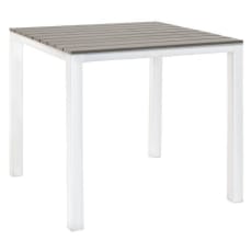 White Metal Patio Table with Grey Faux Teak Top