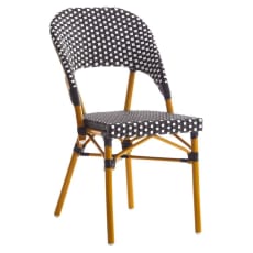 Metal Bamboo Patio Chair with Black and White Rattan and Cherry Frame