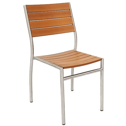 Stainless Steel Patio Chair With Natural Plastic Teak Seat And Back