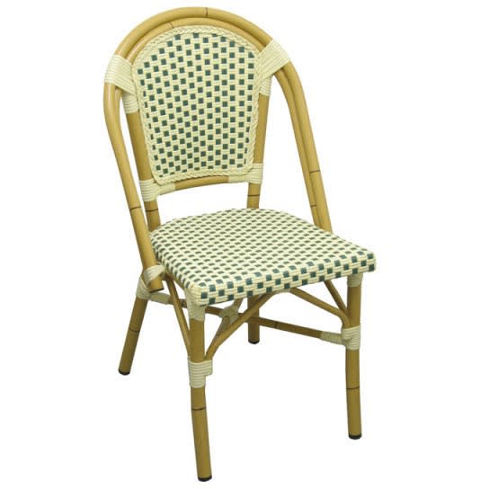 Aluminum Bamboo Patio Chair With Light Green and White Rattan
