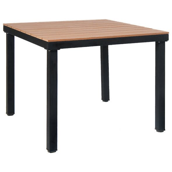 Table with Black Metal Frame and Natural Finish Plastic Teak Top