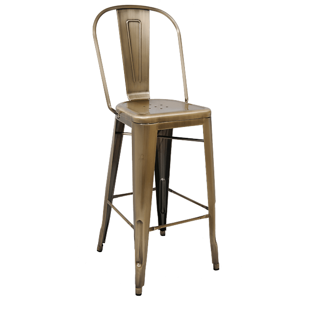 Bistro Style Metal Bar Stool in Brass Finish