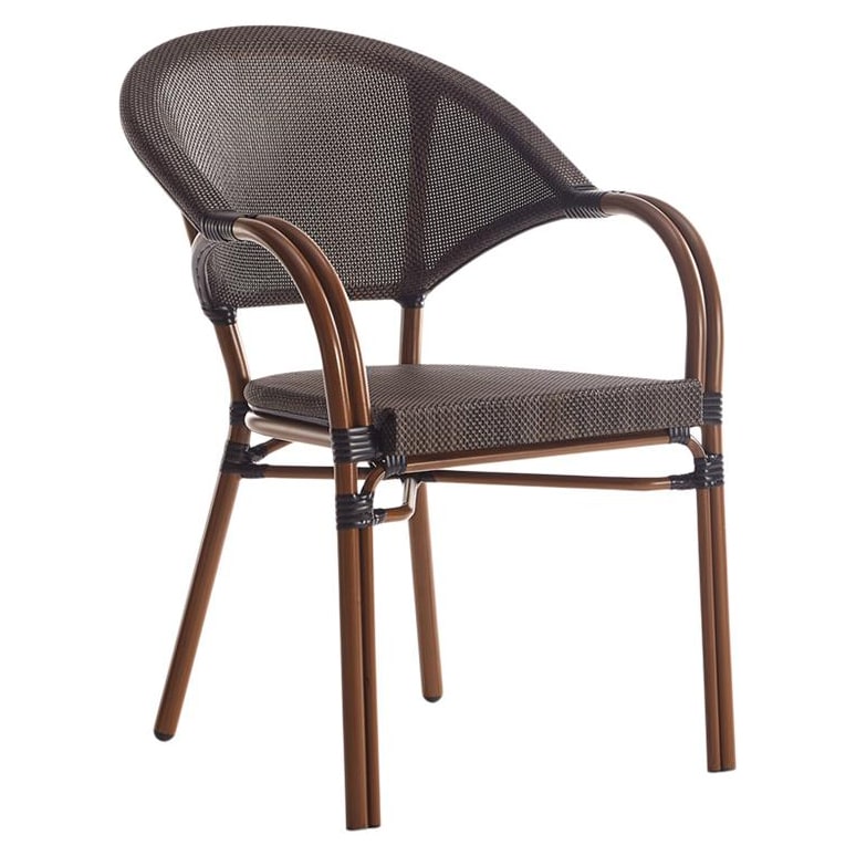 Pedigree appease Pat Metal Bamboo Patio Armchair with Dark Brown Rattan and Walnut Frame