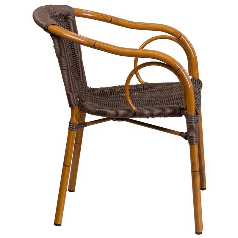 Aluminum Bamboo Patio Chair With Dark Brown Rattan