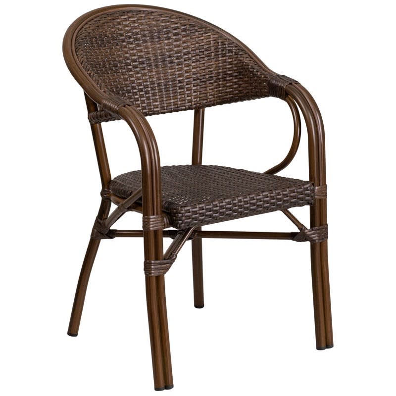 Dark Brown Rattan Chair With Bamboo, Lightweight Aluminum Patio Chairs