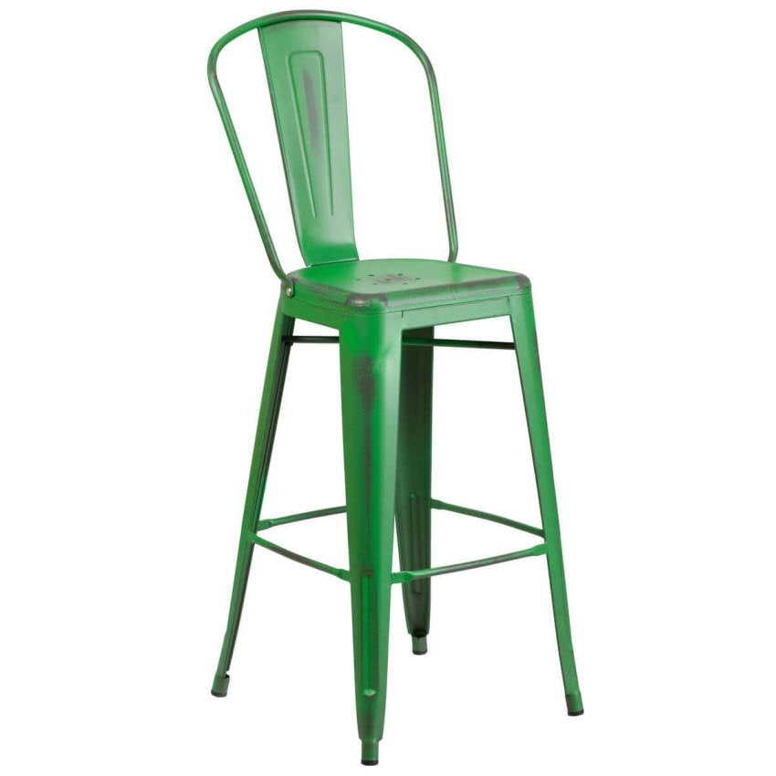 Distressed Green Bistro Style Bar Stool