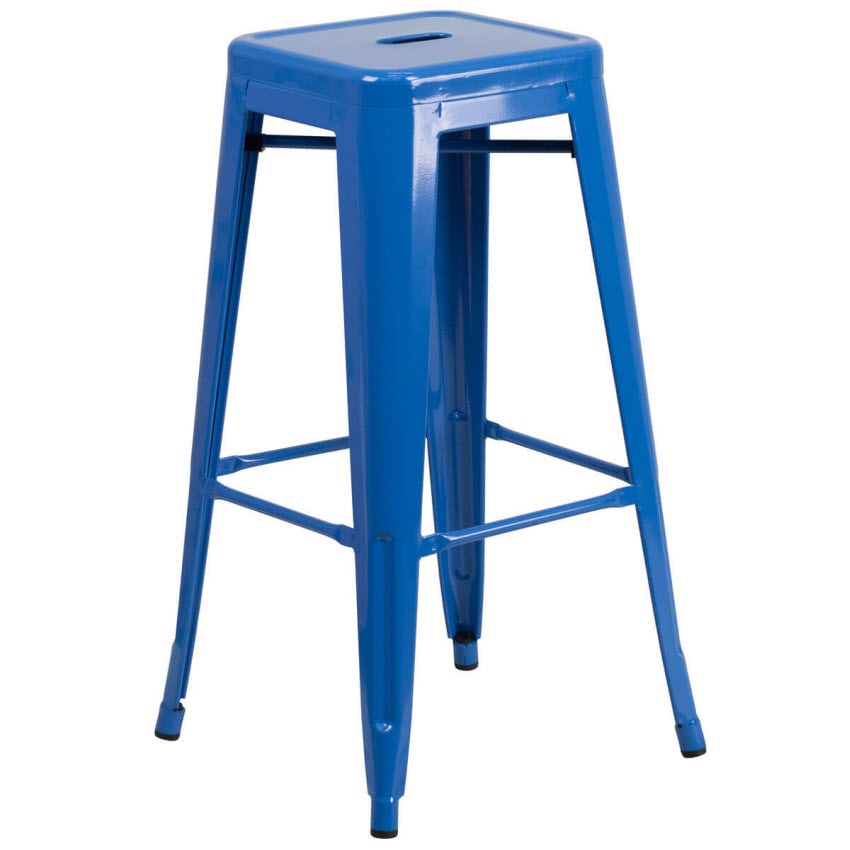 Backless Blue Bistro Style Metal Bar Stool