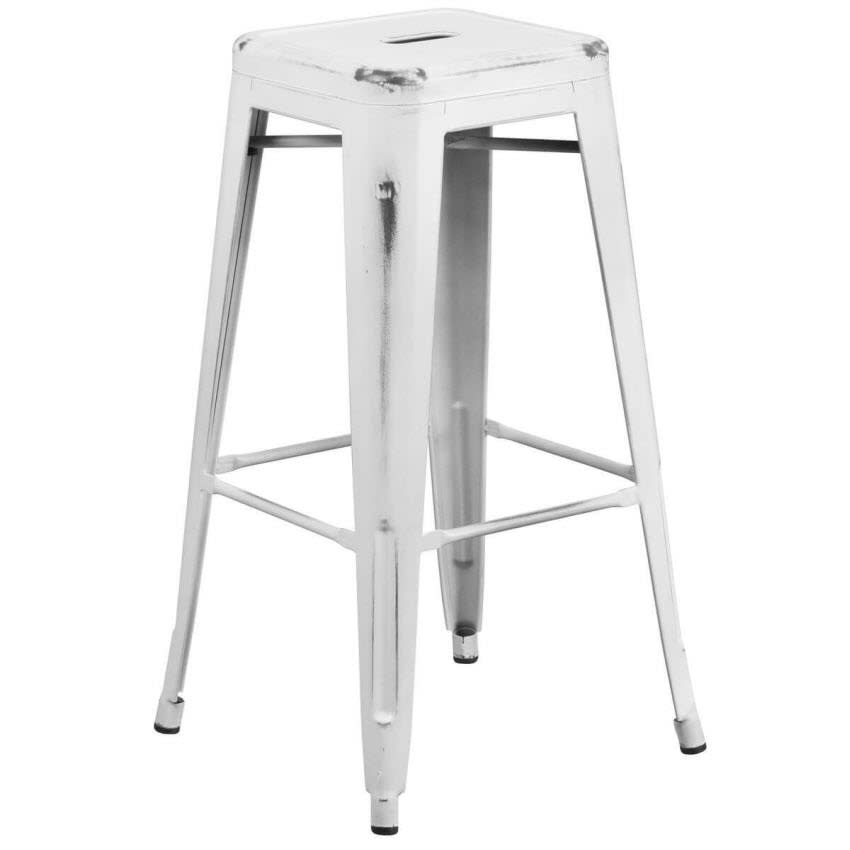 Backless Distressed White Bistro Style Bar Stool